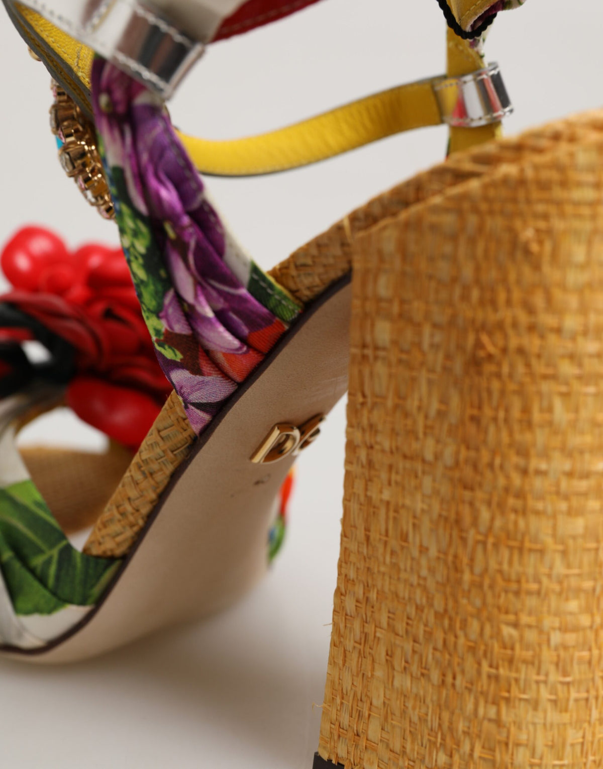 Dolce & Gabbana Men's Silk Straw & Calf Goat Leather Sandals - Multicolor Floral