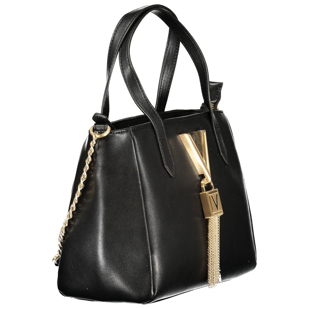 Handbag by Mario Valentino for women in polyethylene black & signature features a ornamental silhouette, showcasing a secure zipper, ample document-holder & internal-pockets, and ornamental shoulder-strap, handle & adjustable-strap for a sophisticated look.