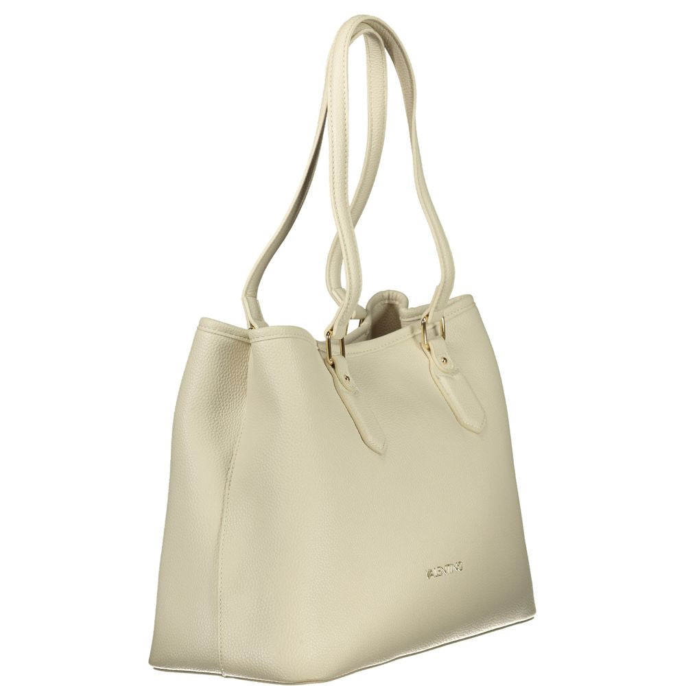 This Handbag by Mario Valentino for women in polyethylene and beige presents a sculptural silhouette featuring a secure zipper, ample built-in-compartments & internal-pockets, and versatile shoulder-strap, handle & adjustable-strap for a sculptural finish.