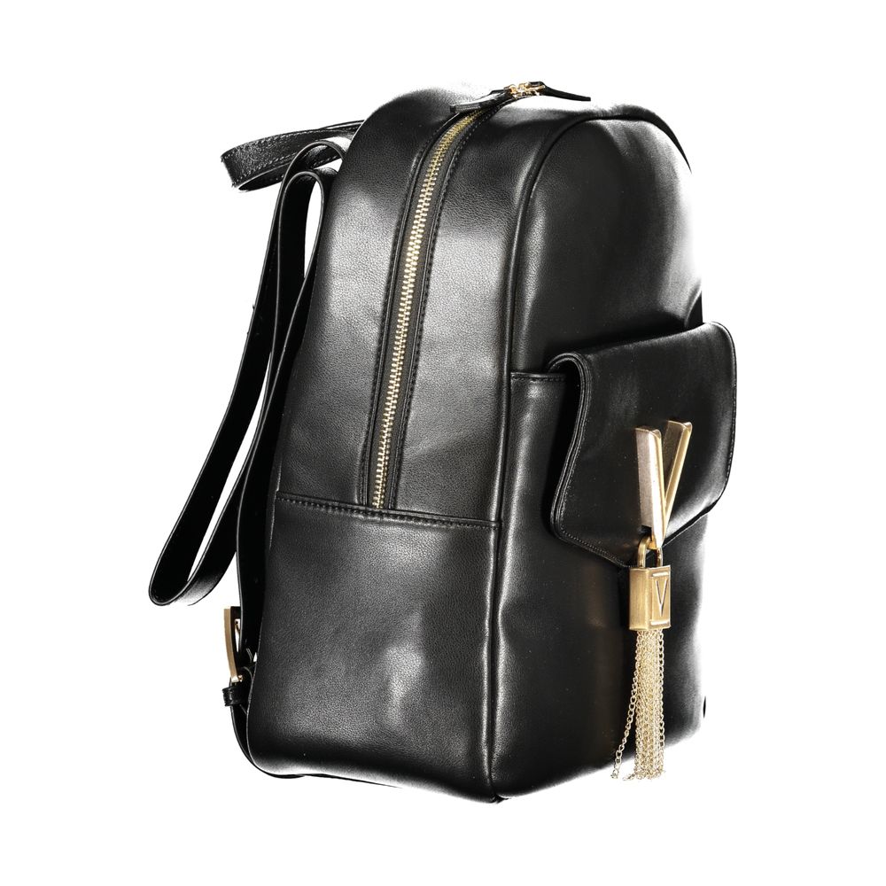 Backpack by Mario Valentino for women in polyethylene black & signature features a refined silhouette, showcasing the Polyethylene Backpack design with a secure snap & zipper, ample external-pockets & internal-pockets, and versatile handle, backpack-strap & adjustable-strap.
