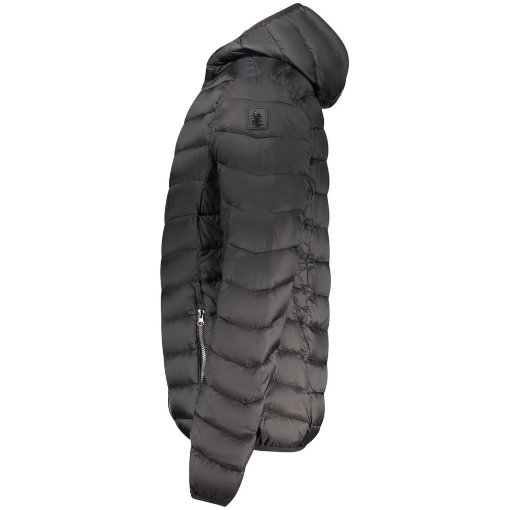 Hooded Windbreaker Jacket by Marina Yachting for men in polyamide black & signature presents a resilient silhouette, artfully detailed with a sophisticated and functional pockets, hooded & windproof for a resilient finish.