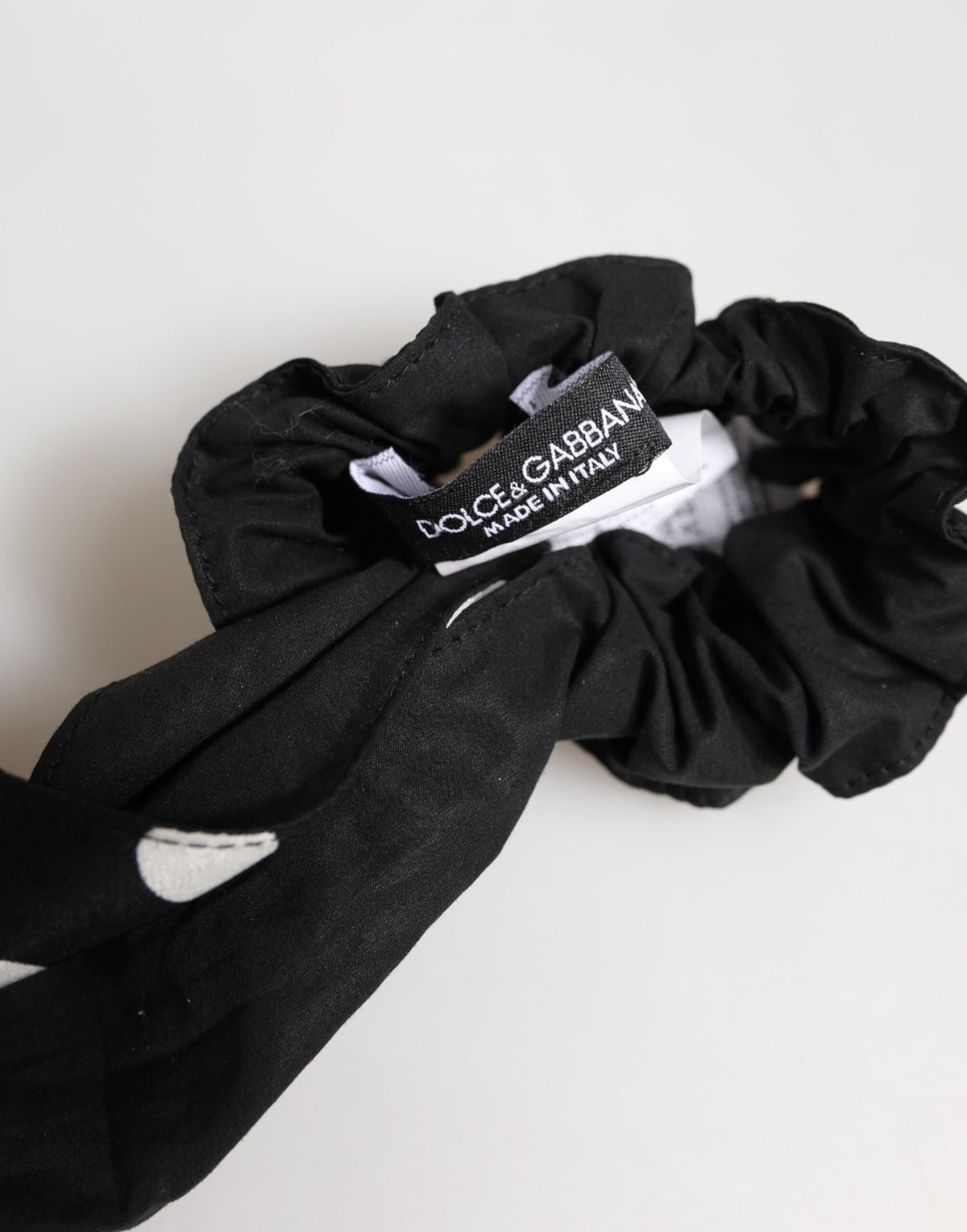 Dolce & Gabbana Stretch Polyamide Cotton Ponytail Holder - Black White Dots