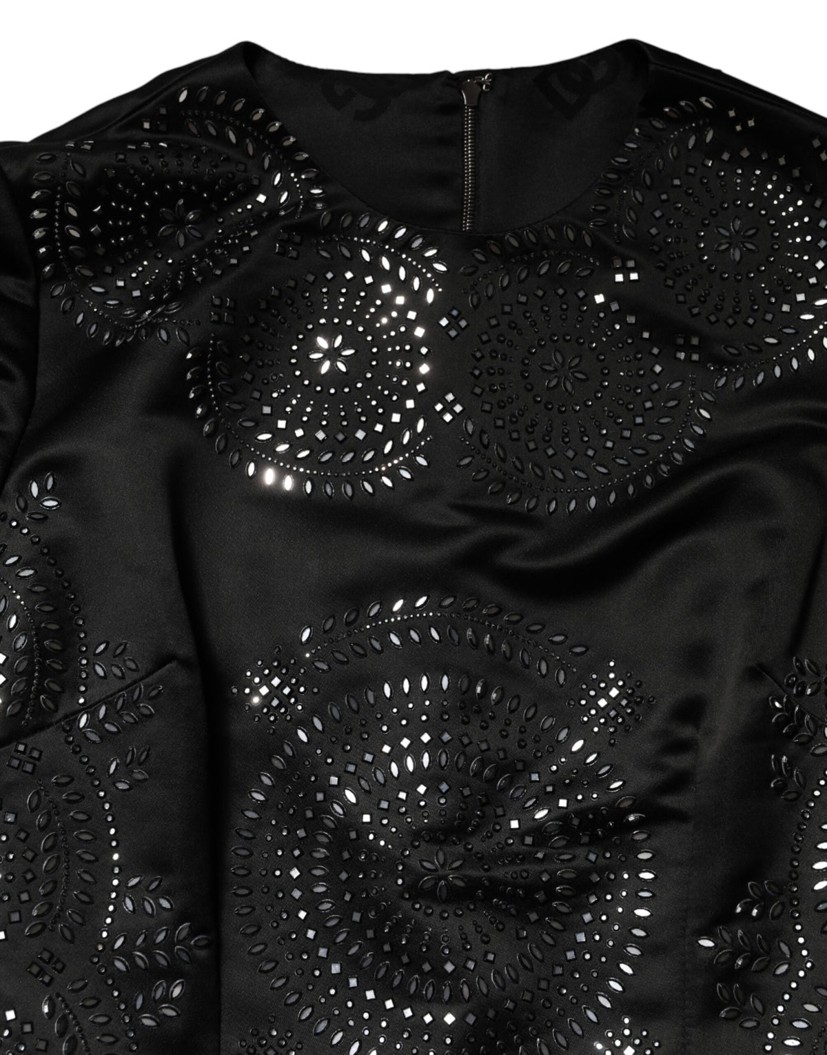 Dolce & Gabbana Women's Sheath Cocktail Short-Sleeve Crystal Elastane & Silk Short Dress - Black