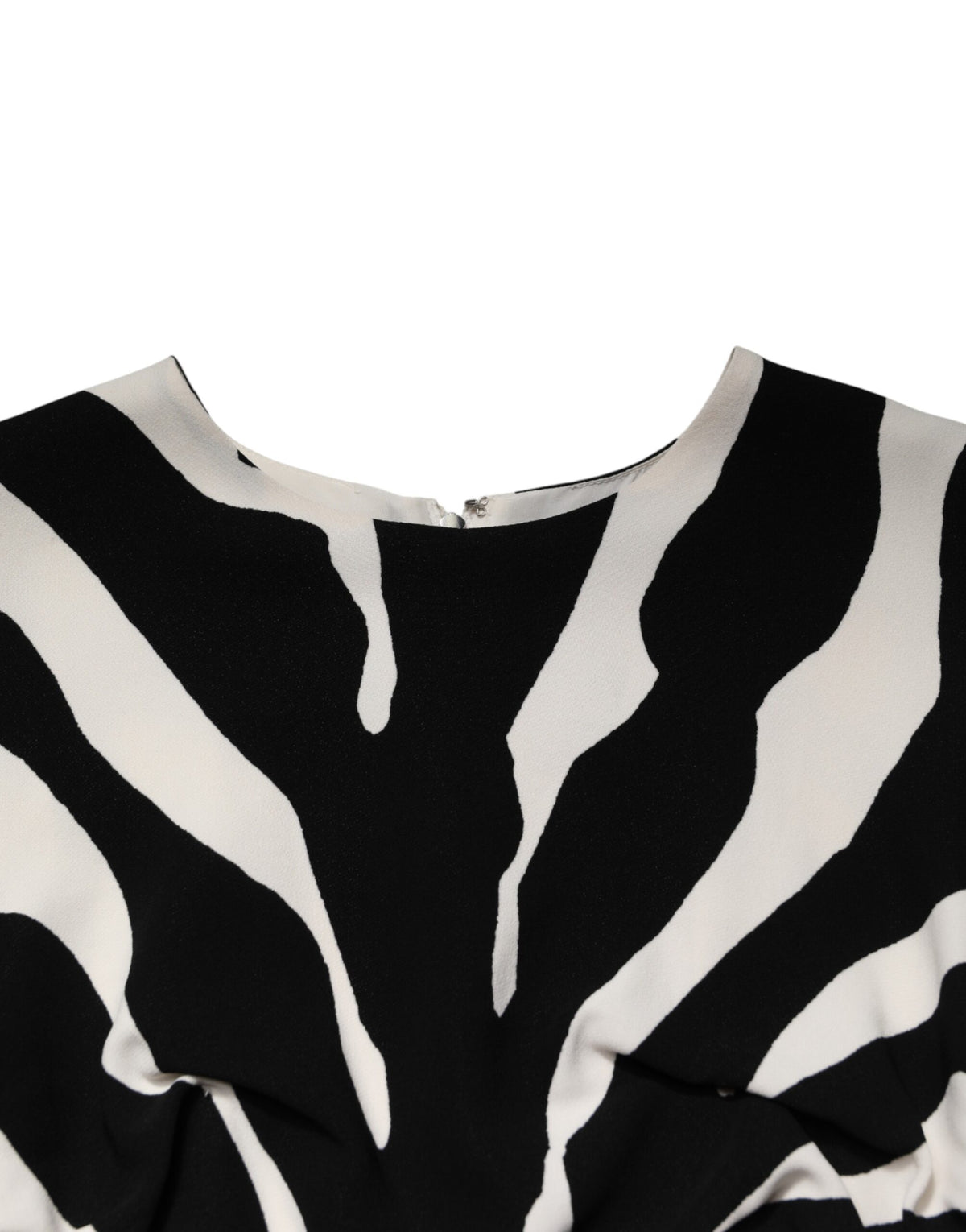 Dolce & Gabbana Women's Sheath Cocktail Long-Sleeve Viscose Silk Midi Dress - Black White Zebra Patterned Print