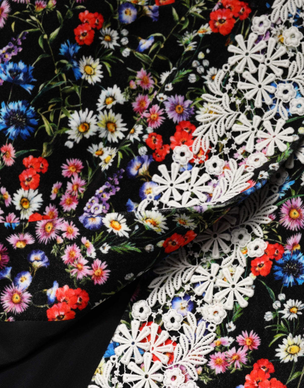 Dolce & Gabbana Women's High Rise Cotton Polyester Lace & Silk Mini Skirt - Black Floral