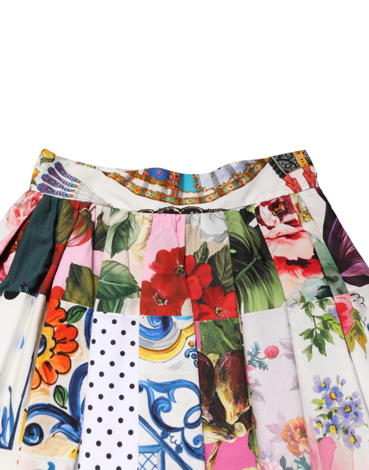 Skirt by Dolce & Gabbana for women in cotton multicolor, signature & patchwork features a sublime silhouette, showcasing the sublime design of the Women's High Rise Cotton Midi Skirt in a sophisticated midi.