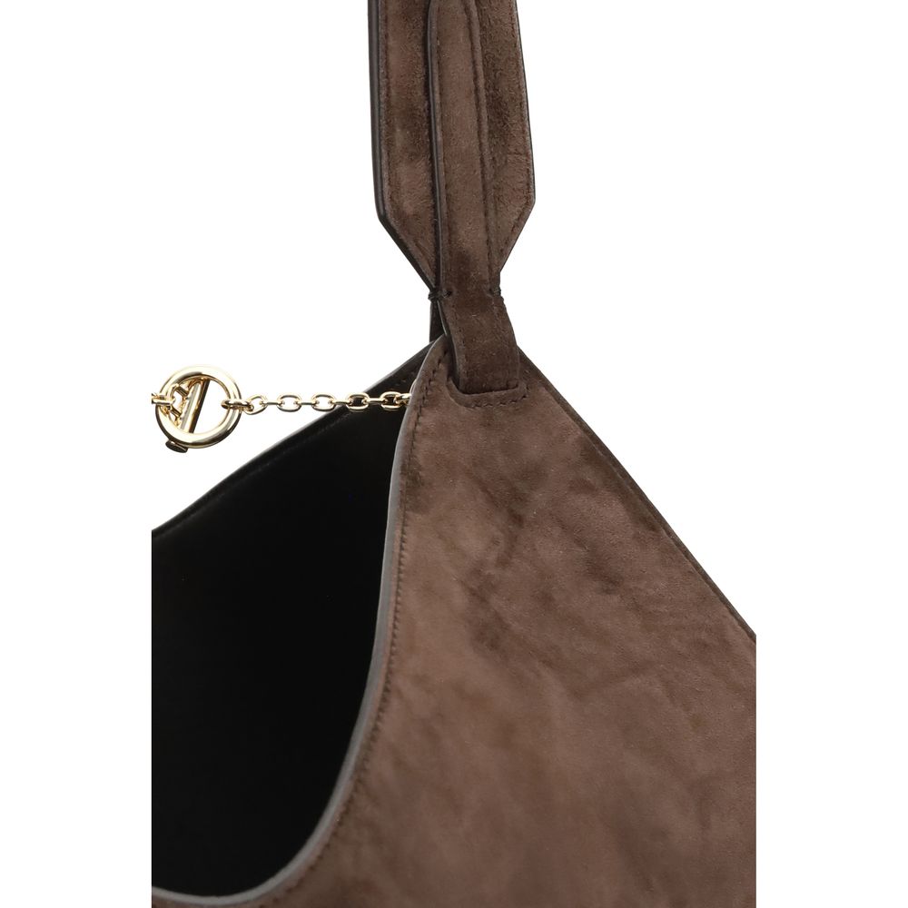 Khaite Lotus Bos Taurus Calf Suede Leather Small Shoulder Bag - Brown Monogram