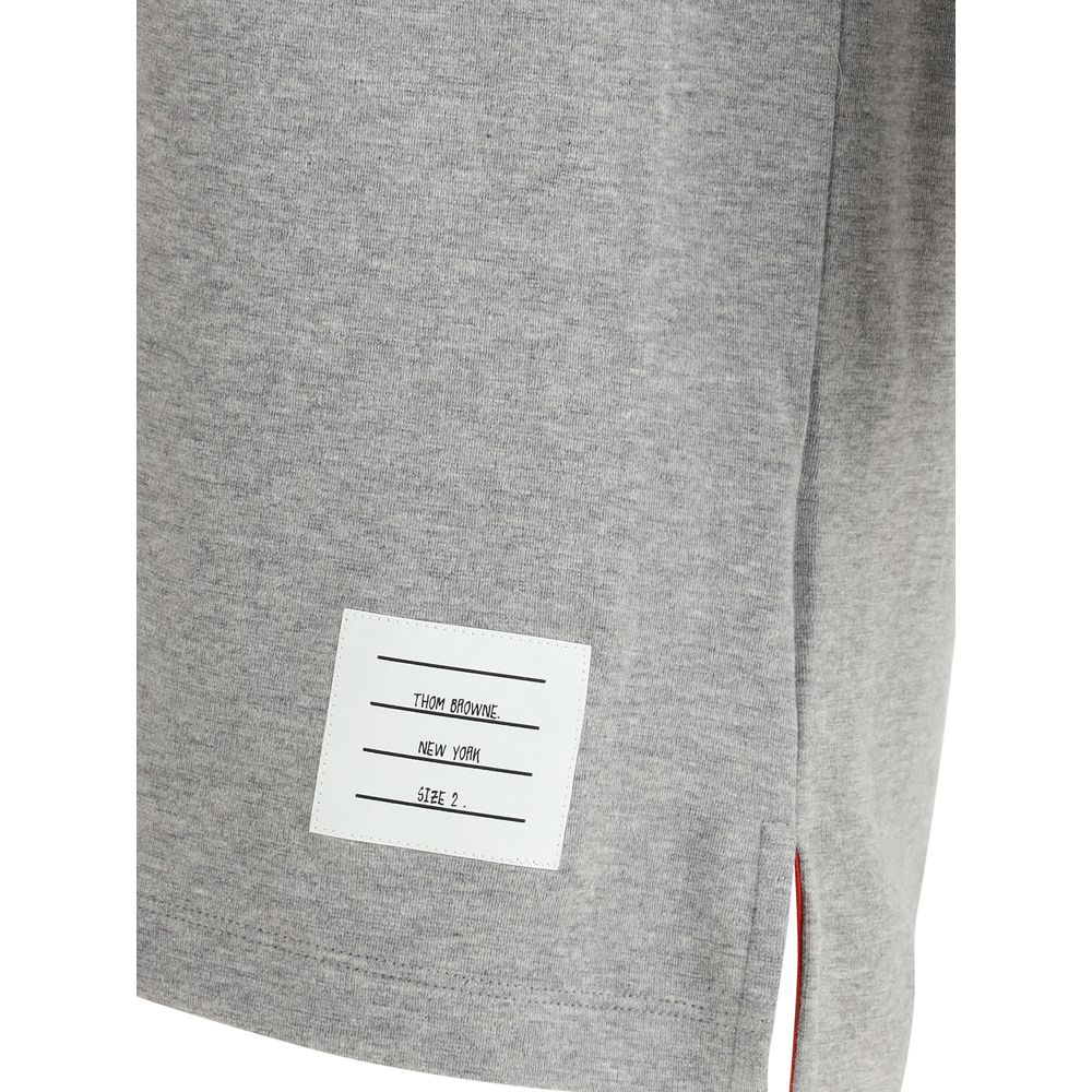 Thom Browne The Monogram Men's Regular Fit Crew Neck Cotton T-Shirt - Gray Monogram Striped