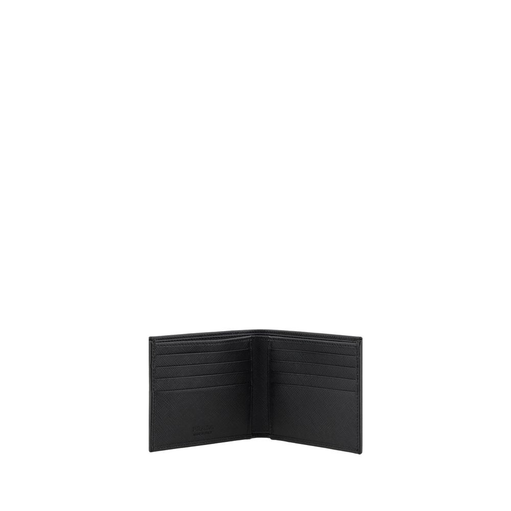 Cardholder Wallet by Prada for men in nylon & leather black & monogram showcases a refined silhouette, artfully capturing the essence of the refined Nylon & Leather Cardholder Wallet design with functional card-organization bifold.
