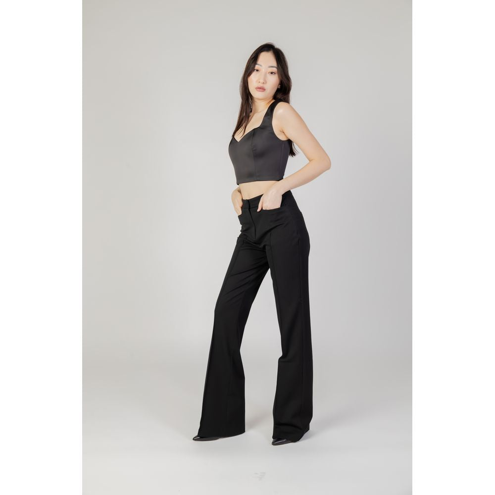 Silence Women's Crop-Top Lightweight Round-Neck &Sweetheart-Neck Polyester Activewear Top - Black