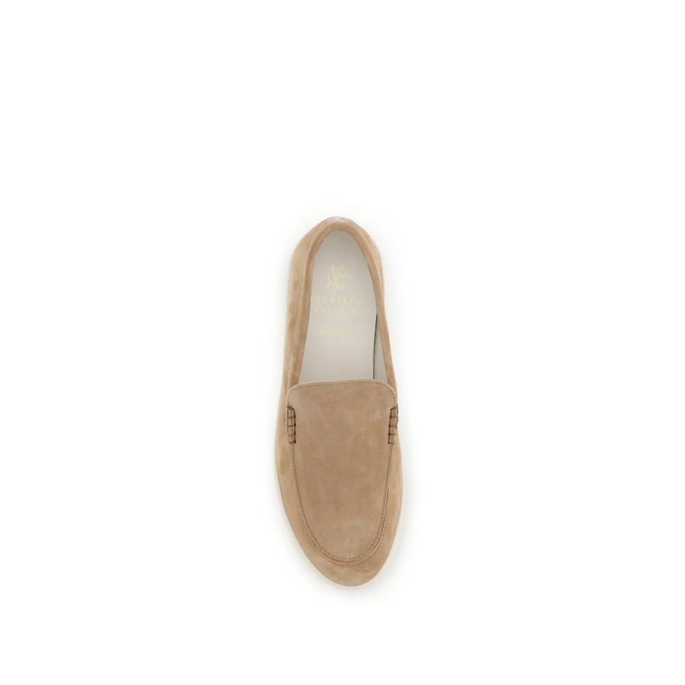 Brunello Cucinelli Men's Bos Taurus Calf Suede Leather Flat Loafer Slip-On Shoes - Beige