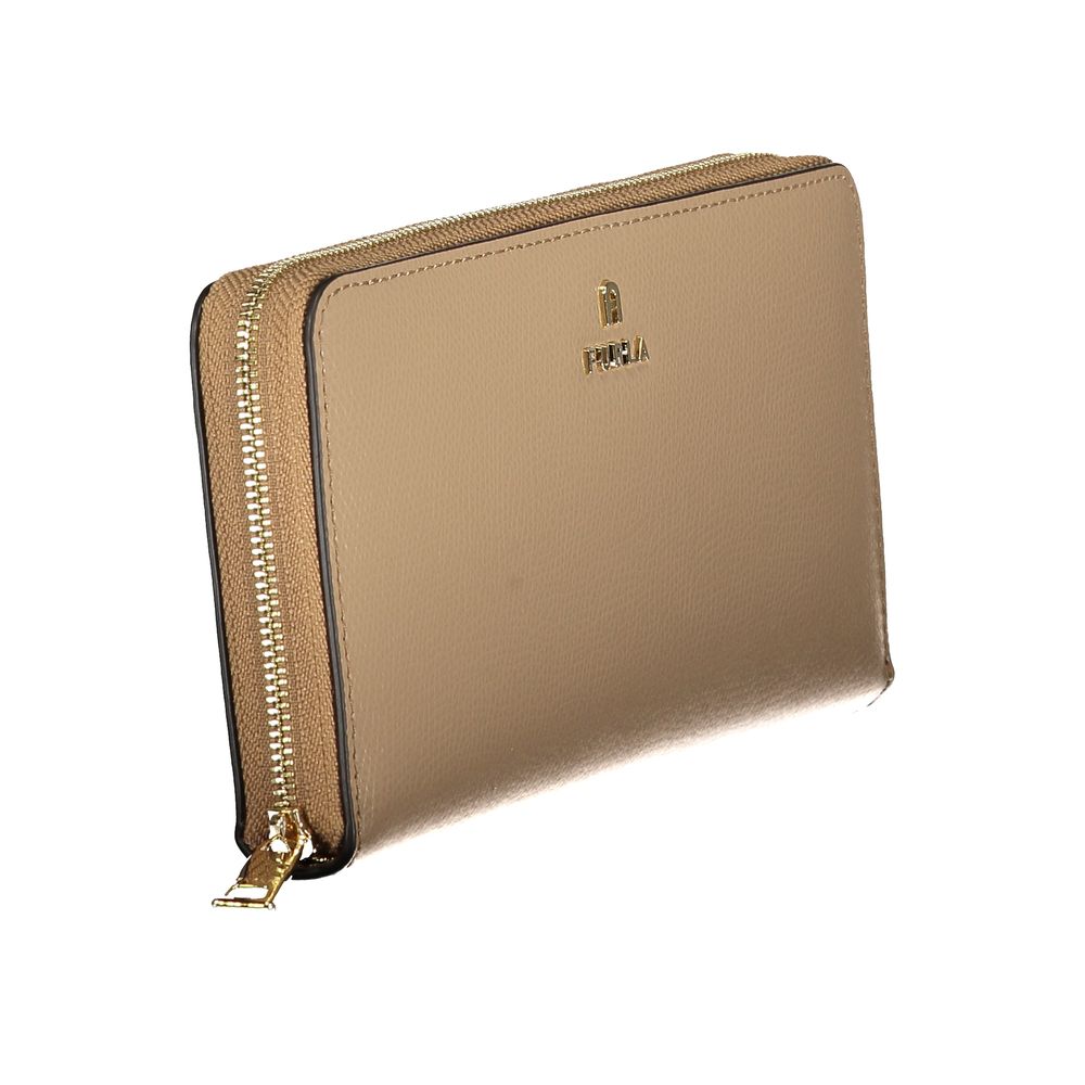 Furla Camelia Continental Polyester Polyurethane Suede Leather Cardholder Wallet - Beige Gold White Print