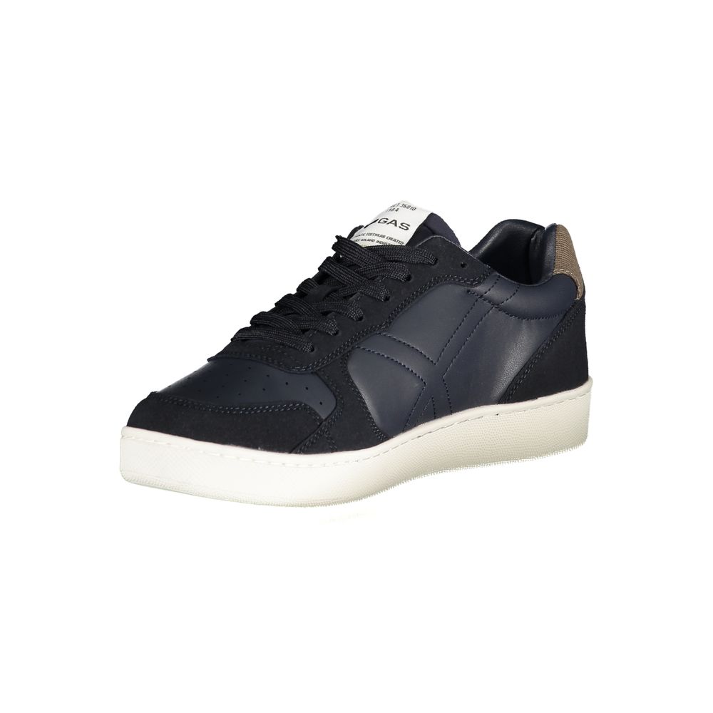 Athletic Sneakers by Gas for men in polyester & polyurethane blue & brown features an architectural silhouette, showcasing the premium athletic style of the Men's Athletic Polyester & Polyurethane Sneakers with an architectural finish.