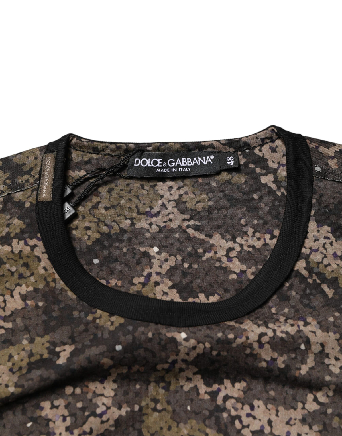 Dolce & Gabbana Men's Long-Sleeve Crew Neck Cotton T-Shirt - Multicolor Patterned Camouflage