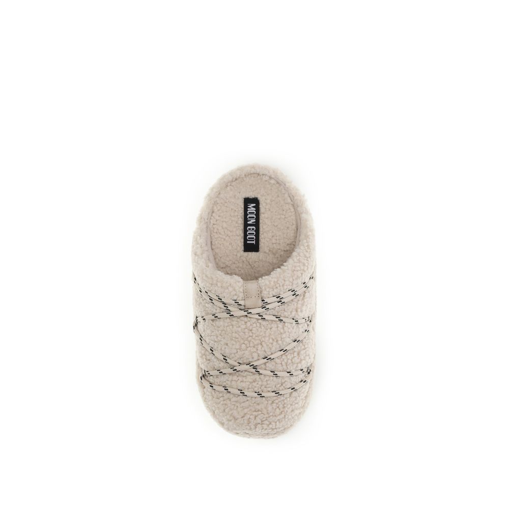 Moon Boot The Teddy Women's Polyamide & Bos Taurus Calf Leather Slippers Flat Shoes - Beige