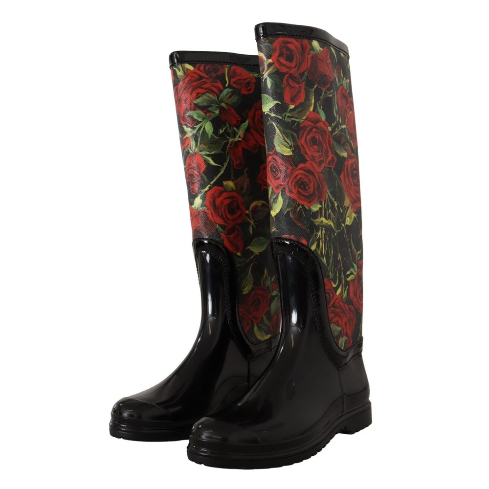 Dolce & Gabbana Women's Polyvinyl Rain Boots - Black Red Patterned