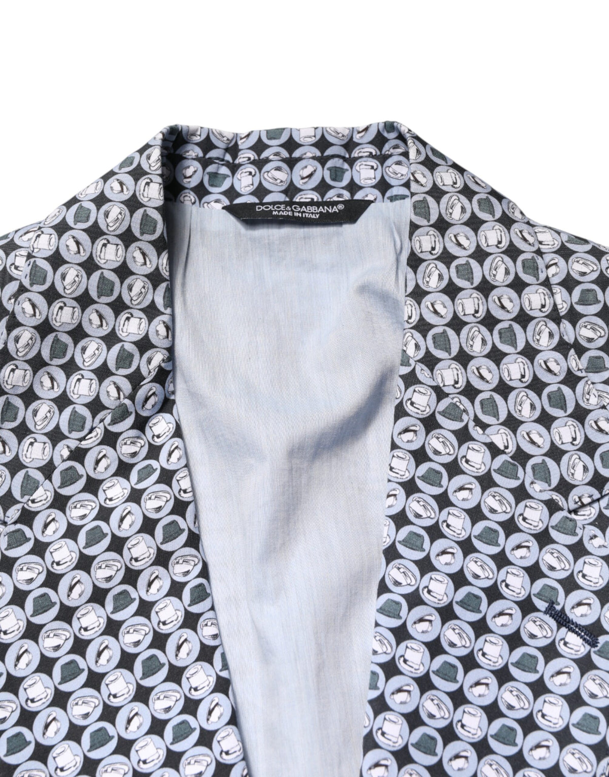 Dolce & Gabbana Men's Single Breasted Cotton Cupro & Virgin Wool Blazer - Blue Patterned