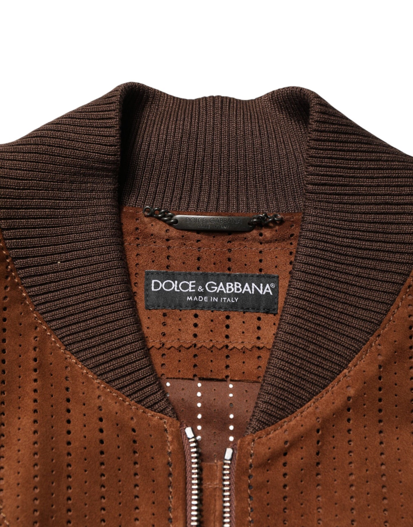 Jacket by Dolce & Gabbana for men in calfskin cotton & velvet brown features a smart silhouette, perfectly accentuated by its unique and functional for a smart finish.