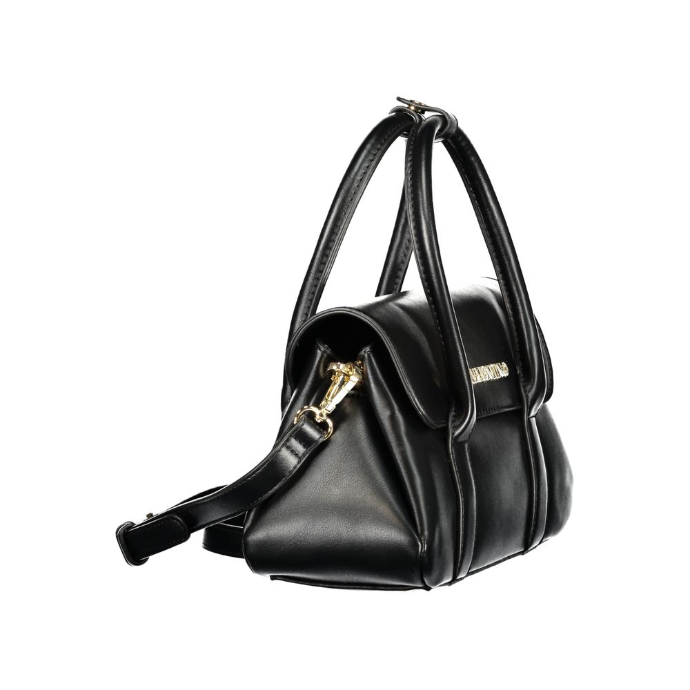 Handbag by Mario Valentino for women in polyethylene black features a signature silhouette, showcasing a secure snap & zipper and signature built-in-compartments & internal-pockets with versatile shoulder-strap, handle & adjustable-strap for a sophisticated look.
