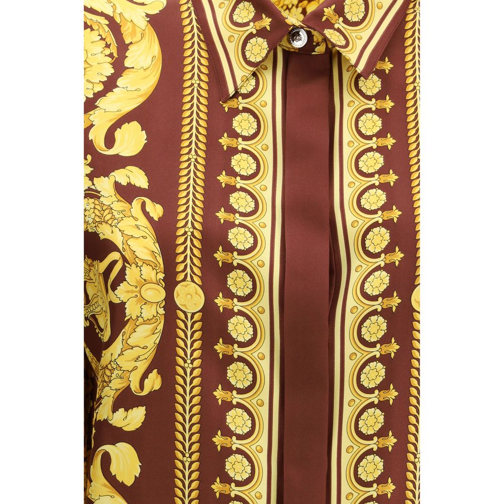Versace Essence Women's Regular Fit Long-Sleeve Silk Shirt - Bordeaux Patterned Print