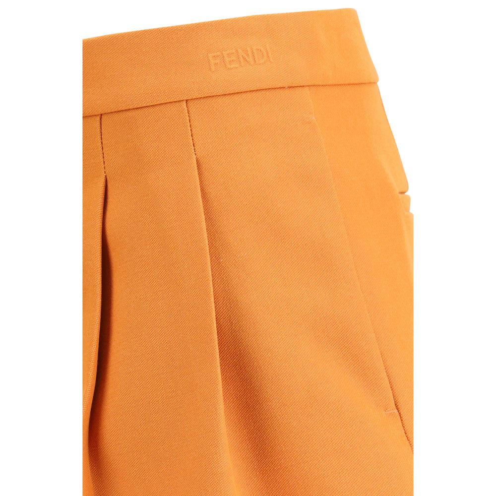Fendi De Poudre Women's Flared Regular Fit Wool Short Trousers - Orange Signature