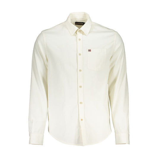 Elegant White Cotton Long Sleeved Men's Shirt