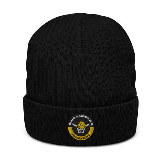 Club Amber Basketball Kilkenny Ribbed Knit Beanie Hat - Designed by Moon Behind The Hill Available to Buy at a Discounted Price on Moon Behind The Hill Online Designer Discount Store