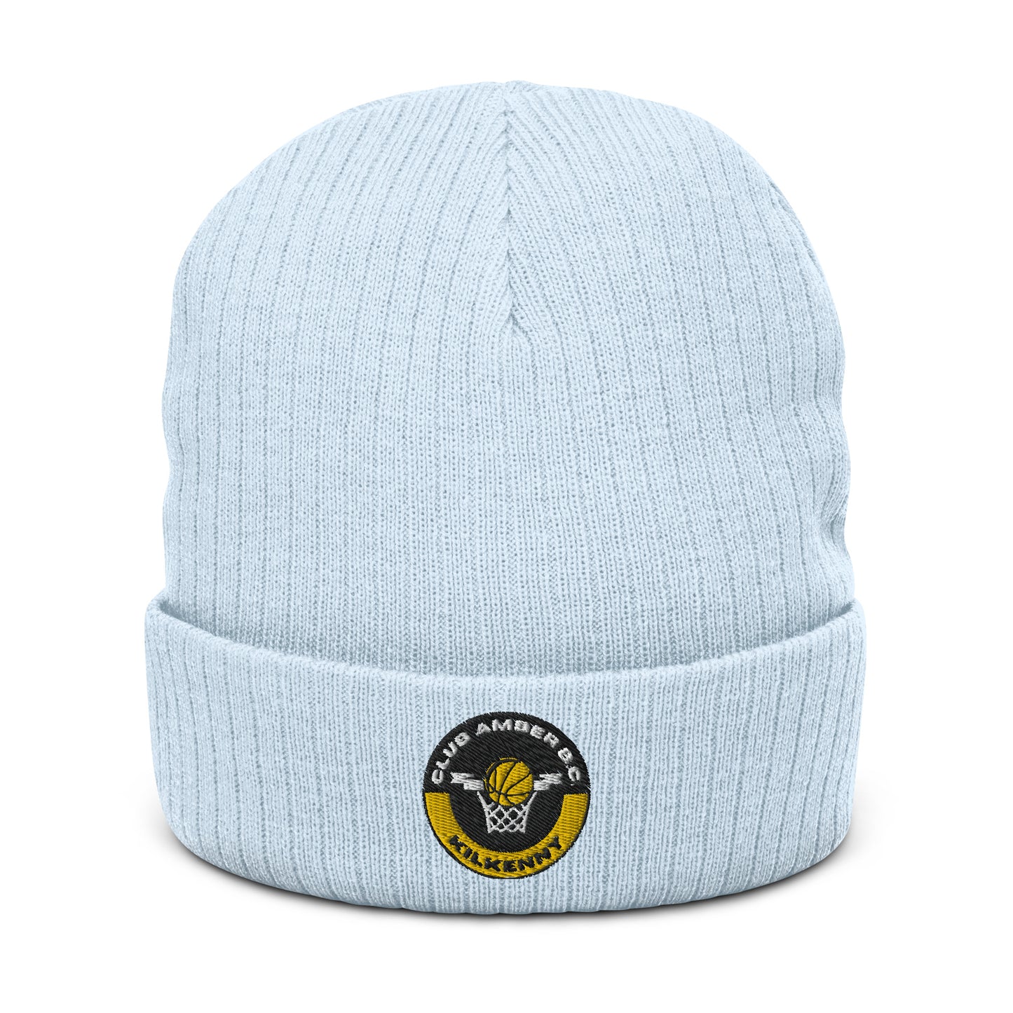 Club Amber Basketball Kilkenny Ribbed Knit Beanie Hat - Designed by Moon Behind The Hill Available to Buy at a Discounted Price on Moon Behind The Hill Online Designer Discount Store