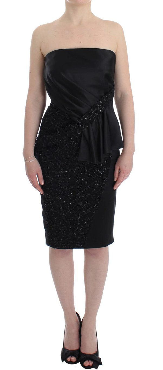 Black Strapless Embellished Pencil Dress - Designed by Masha Ma Available to Buy at a Discounted Price on Moon Behind The Hill Online Designer Discount Store