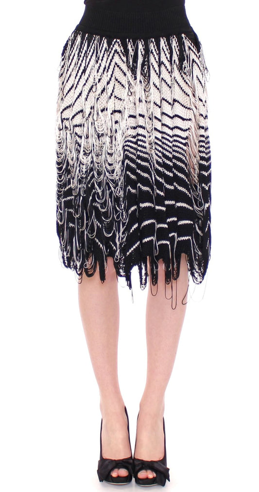 White Black Knitted Asymmetrical Skirt designed by Alice Palmer available from Moon Behind The Hill's Women's Clothing range