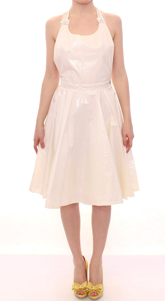 White Halterneck Knee Length Tea Dress designed by Licia Florio available from Moon Behind The Hill's Women's Clothing range