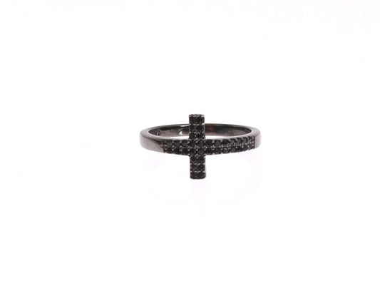 Black CZ Cross Rhodium 925 Ring - Designed by Nialaya Available to Buy at a Discounted Price on Moon Behind The Hill Online Designer Discount Store