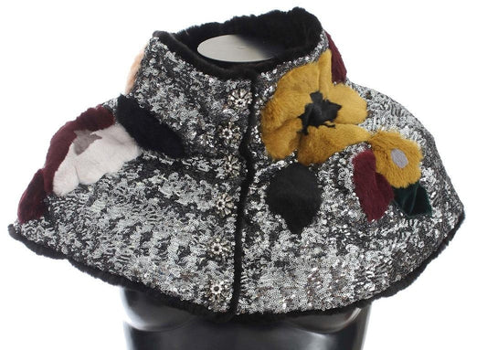 Silver Sequined Floral Weasel Fur Shoulder Scarf Wrap designed by Dolce & Gabbana available from Moon Behind The Hill's Women's Accessories range