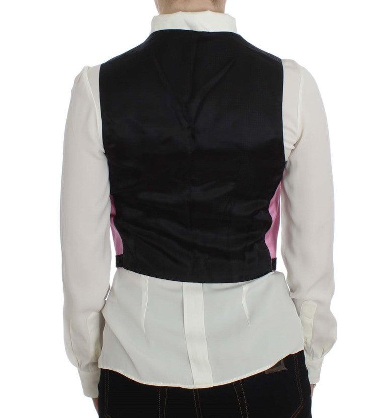Dolce & Gabbana Ladies' Pink Silk Button Front Torero Vest Top - Designed by Dolce & Gabbana Available to Buy at a Discounted Price on Moon Behind The Hill Online Designer Discount Store