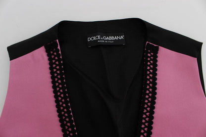Dolce & Gabbana Ladies' Pink Silk Button Front Torero Vest Top - Designed by Dolce & Gabbana Available to Buy at a Discounted Price on Moon Behind The Hill Online Designer Discount Store
