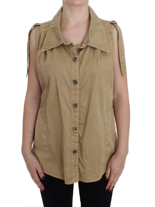 Beige Cotton Sleeveless Shirt - Designed by PLEIN SUD Available to Buy at a Discounted Price on Moon Behind The Hill Online Designer Discount Store