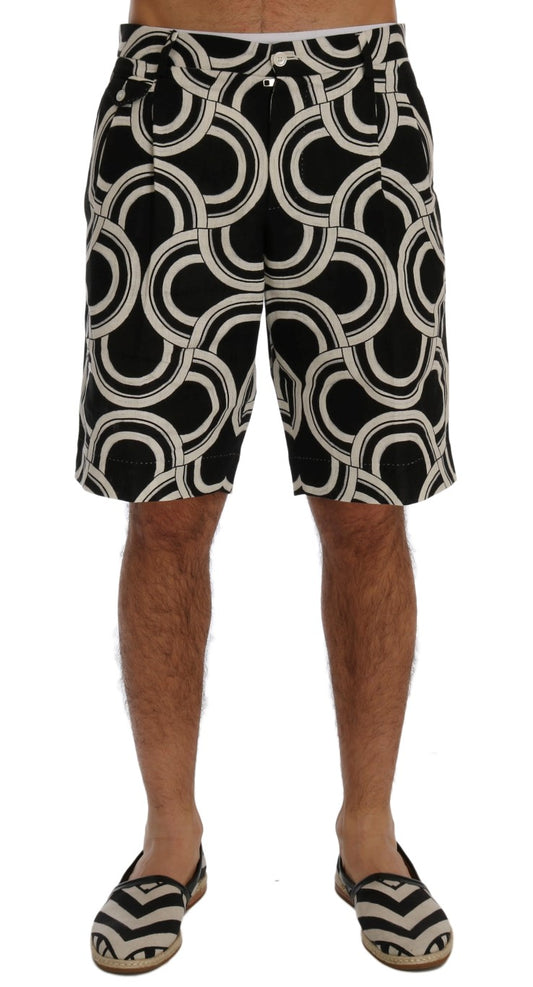 Black White Pattern Linen Shorts - Designed by Dolce & Gabbana Available to Buy at a Discounted Price on Moon Behind The Hill Online Designer Discount Store