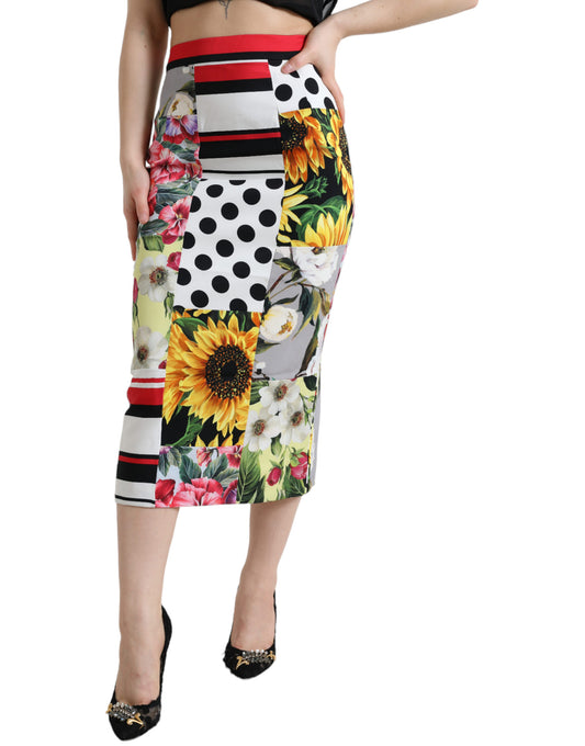 Multicolor Patchwork High Waist Pencil Cut Skirt