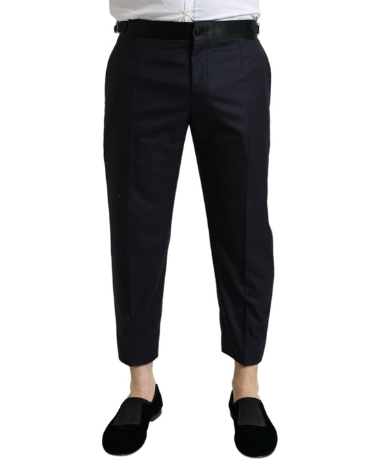 Blue Wool Cropped Tapered Pants