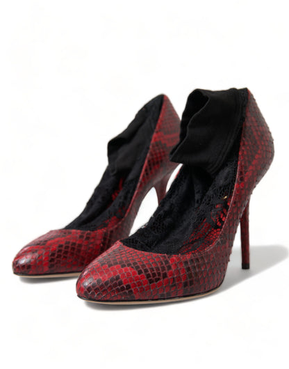 Red Ayers Leather Lace Socks Pumps Shoes