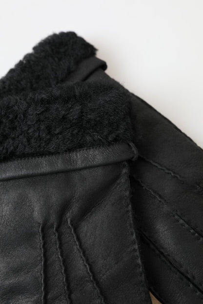 Black Leather Fur Short Hands Mitten Men Gloves