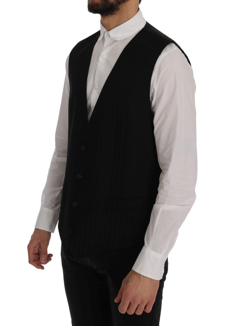 Black STAFF Wool Stretch Vest - Designed by Dolce & Gabbana Available to Buy at a Discounted Price on Moon Behind The Hill Online Designer Discount Store