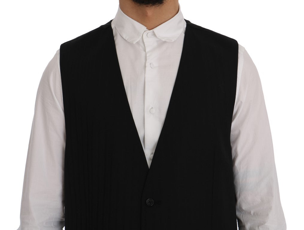 Black STAFF Wool Stretch Vest - Designed by Dolce & Gabbana Available to Buy at a Discounted Price on Moon Behind The Hill Online Designer Discount Store