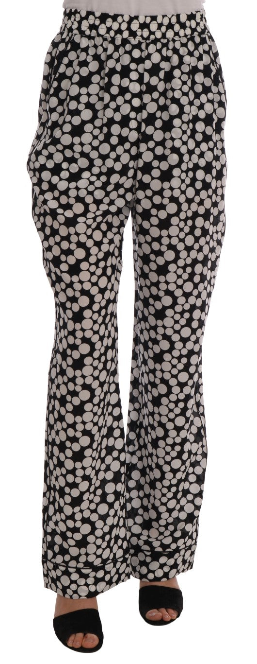 Black White Polka Dottes Silk Pants - Designed by Dolce & Gabbana Available to Buy at a Discounted Price on Moon Behind The Hill Online Designer Discount Store