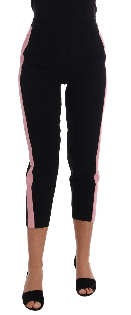 Black Stretch Pink Stripes Capri Pants - Designed by Dolce & Gabbana Available to Buy at a Discounted Price on Moon Behind The Hill Online Designer Discount Store