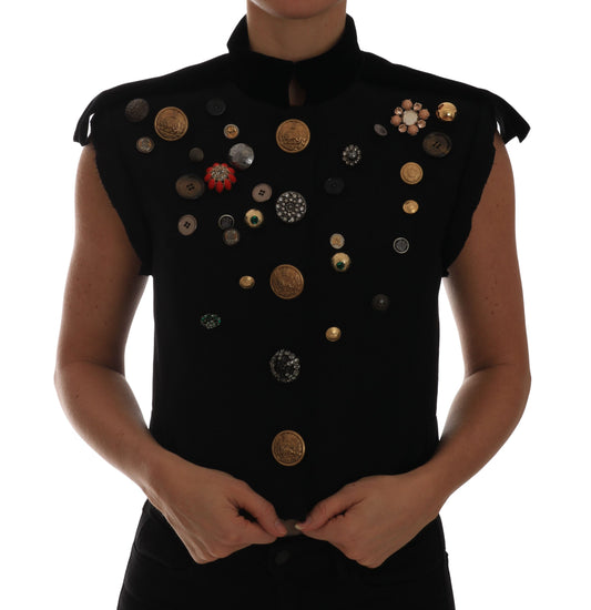 Black Embellished Floral Military Jacket Vest - Designed by Dolce & Gabbana Available to Buy at a Discounted Price on Moon Behind The Hill Online Designer Discount Store