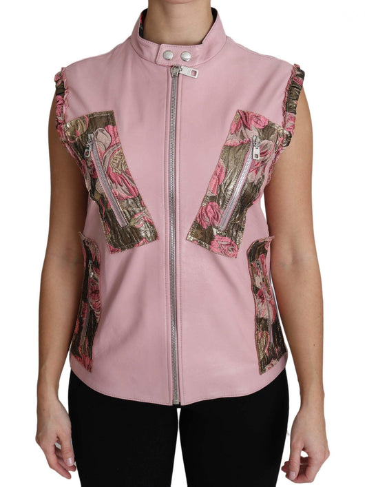 Pink Zippered Lamb Sleeveless Vest Leather Jacket designed by Dolce & Gabbana available from Moon Behind The Hill's Women's Clothing range