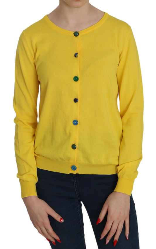 Jucca Yellow Cotton Button Front Long Sleeve Sweater