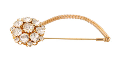 Dolce & Gabbana Gold Brass Clear Crystal Chain Pin Women Brooch