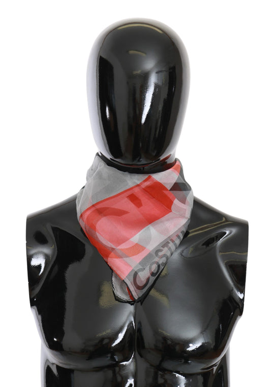 Costume National Red 100% Silk Branded Gray Scarf - Designed by Costume National Available to Buy at a Discounted Price on Moon Behind The Hill Online Designer Discount Store